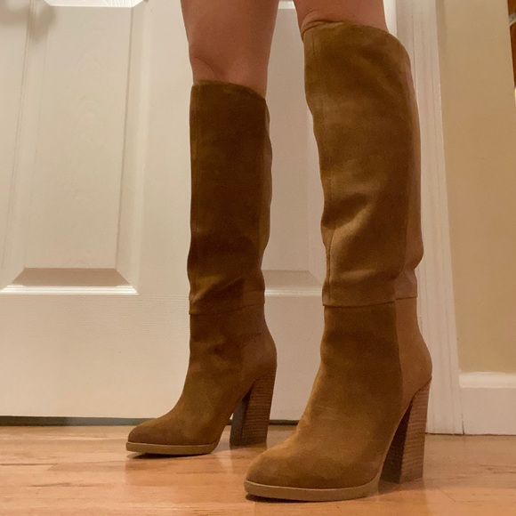 Aldo Knee High Heeled Boots - Chestnut, Suede Front, Leather Back Size 7 - Picture 2 of 4